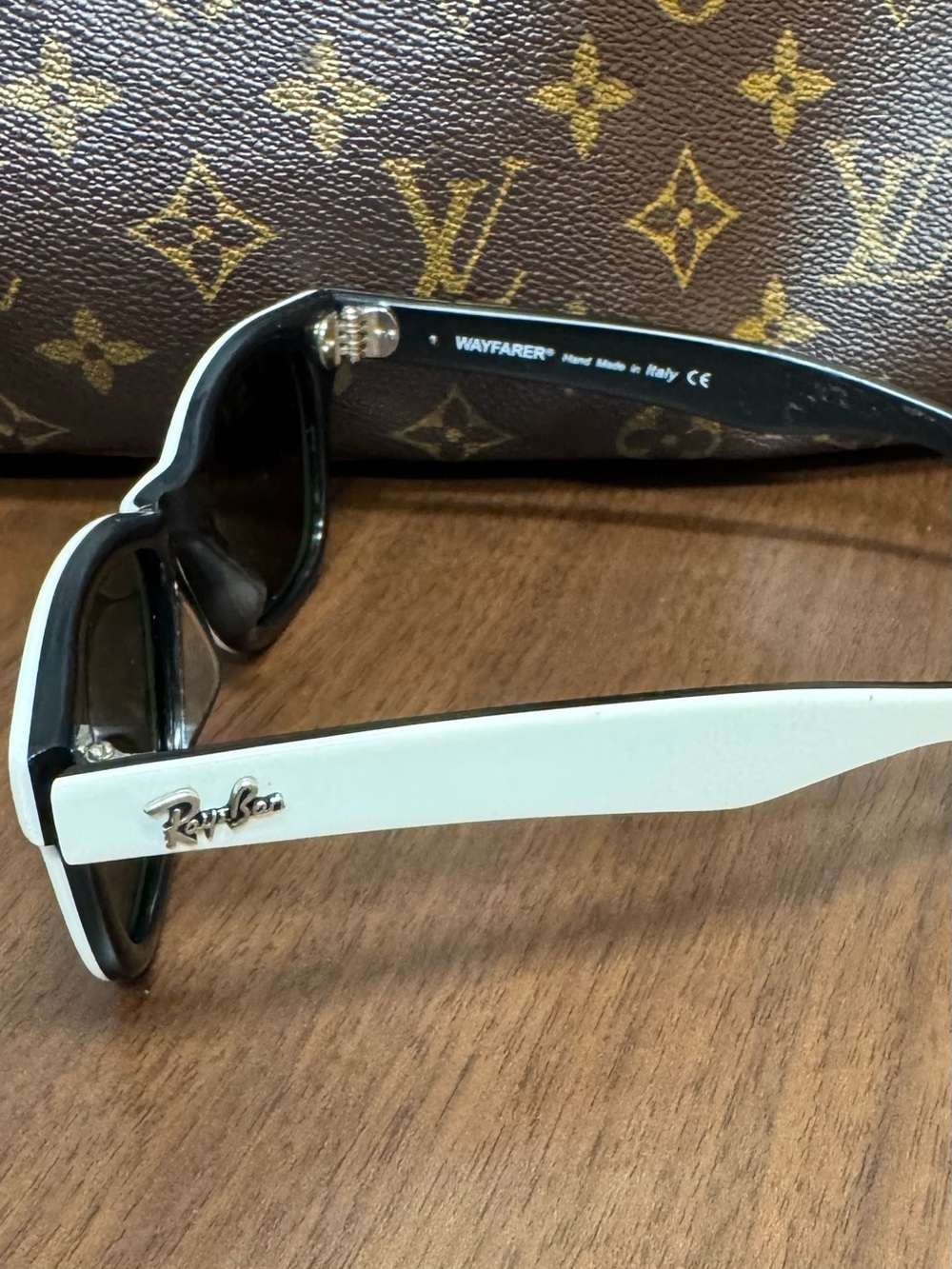 Ray-Ban Wayfarer Black Front with White Temples Sunglasses